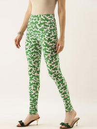Thumbnail for Souchii White & Green Printed Ankle-Length Leggings - Distacart