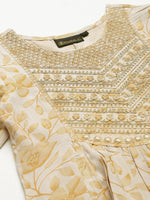 Thumbnail for Khushal K Ethnic Motifs Printed Thread & Mirror Work Kurta with Trousers & Dupatta - Distacart