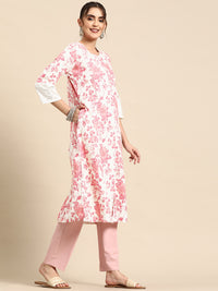 Thumbnail for Sangria Floral Printed Cotton Slub Kurta - Distacart
