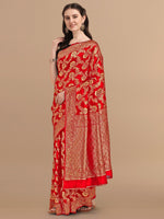 Thumbnail for Kalini Red & Golden Floral Zari Silk Blend Banarasi Saree - Distacart