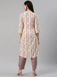 Thumbnail for Biba Women Cream-Coloured & Orange Printed Kurta with Trousers - Distacart