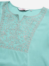 Thumbnail for Biba Women Sea Green Yoke Design Kurta with Trousers & Dupatta - Distacart
