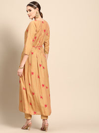 Thumbnail for Sangria Women Mustard Yellow & Pink Ethnic Motifs Embroidered Mirror Work Anarkali Kurta - Distacart