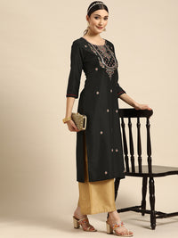 Thumbnail for Sangria Women Black Ethnic Motifs Embroidered Floral Kurta - Distacart