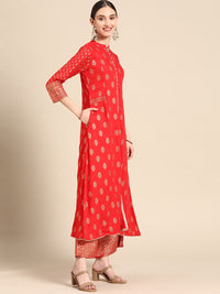 Thumbnail for Sangria Women Red Ethnic Motifs Printed Kurta with Palazzos - Distacart