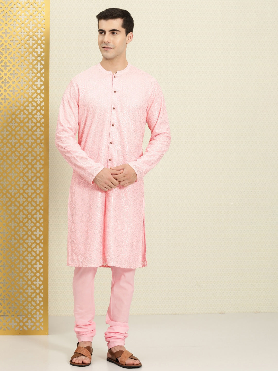 House of Pataudi Embroidered Regular Sequinned Rozana Kurta with Pyjamas - Distacart
