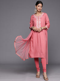 Thumbnail for Biba Thread Embroidery Yoke Design Straight Kurta with Churidar & Net Dupatta - Distacart