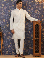 Thumbnail for House of Pataudi Embroidered Mirror Work Straight Kurta With Pyjama - Distacart