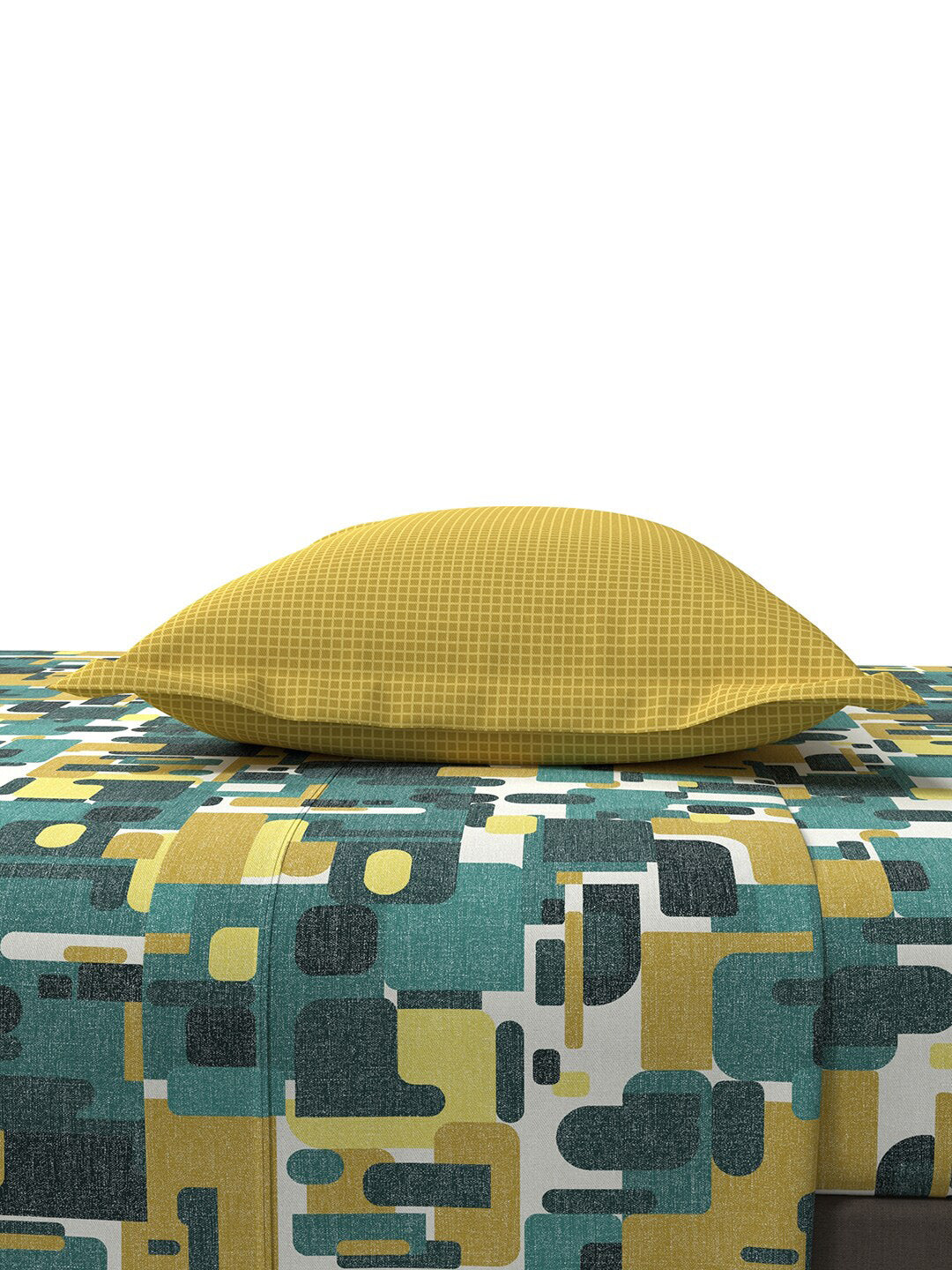 MYTRIDENT Yellow Green Printed Cotton 144 TC Queen Bedsheet With 2 Pillow Covers - Distacart