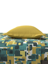 Thumbnail for MYTRIDENT Yellow Green Printed Cotton 144 TC Queen Bedsheet With 2 Pillow Covers - Distacart