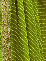 Thumbnail for Mitera Green & White Leheriya Printed Embroidered Poly Georgette Leheriya Saree - Distacart