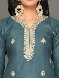 Thumbnail for NOZ2TOZ Women's Ethnic Motifs Embroidered Zari Kurta with Trousers & Dupatta - Distacart