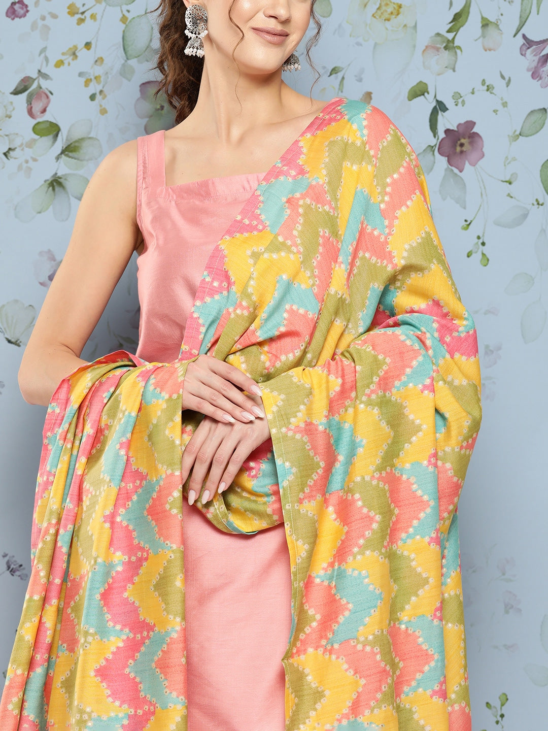 HERE&NOW Shoulder Straps Solid Straight Kurta with Palazzos & Printed Dupatta - Distacart