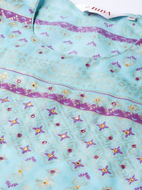 Thumbnail for Biba Women Blue & Golden Printed Tiered Layered A-Line Kurta - Distacart