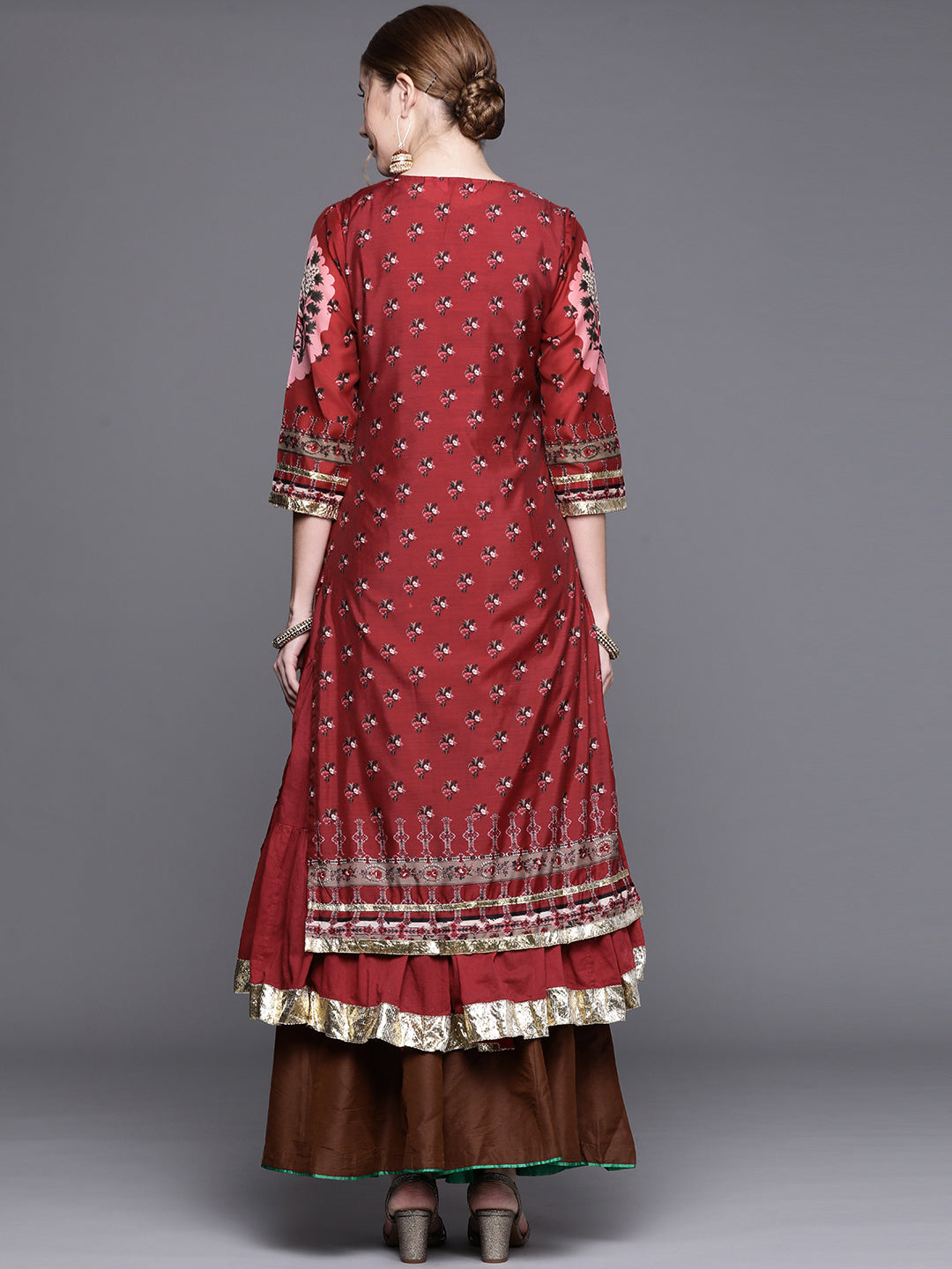 Biba Women Red & Black Ethnic Motifs Woven Design Gotta Patti Winter Kurta - Distacart