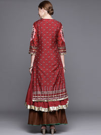 Thumbnail for Biba Women Red & Black Ethnic Motifs Woven Design Gotta Patti Winter Kurta - Distacart
