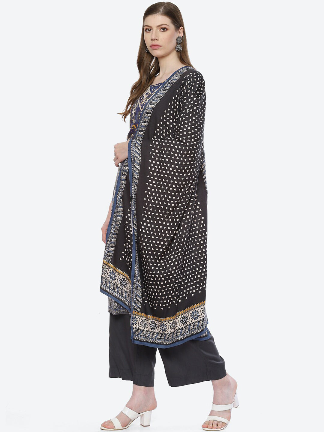 Biba Women Blue Printed Kurta with Palazzos & With Dupatta - Distacart