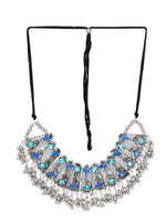 Thumbnail for Cardinal Oxidised Silver-Toned & Blue Stones-Studded & Beaded Jewellery Set - Distacart