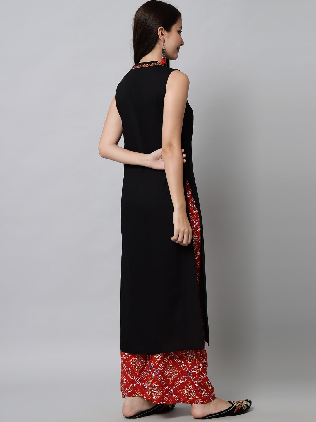 Kalini Women Black Embroidered Thread Work Kurta with Palazzos - Distacart