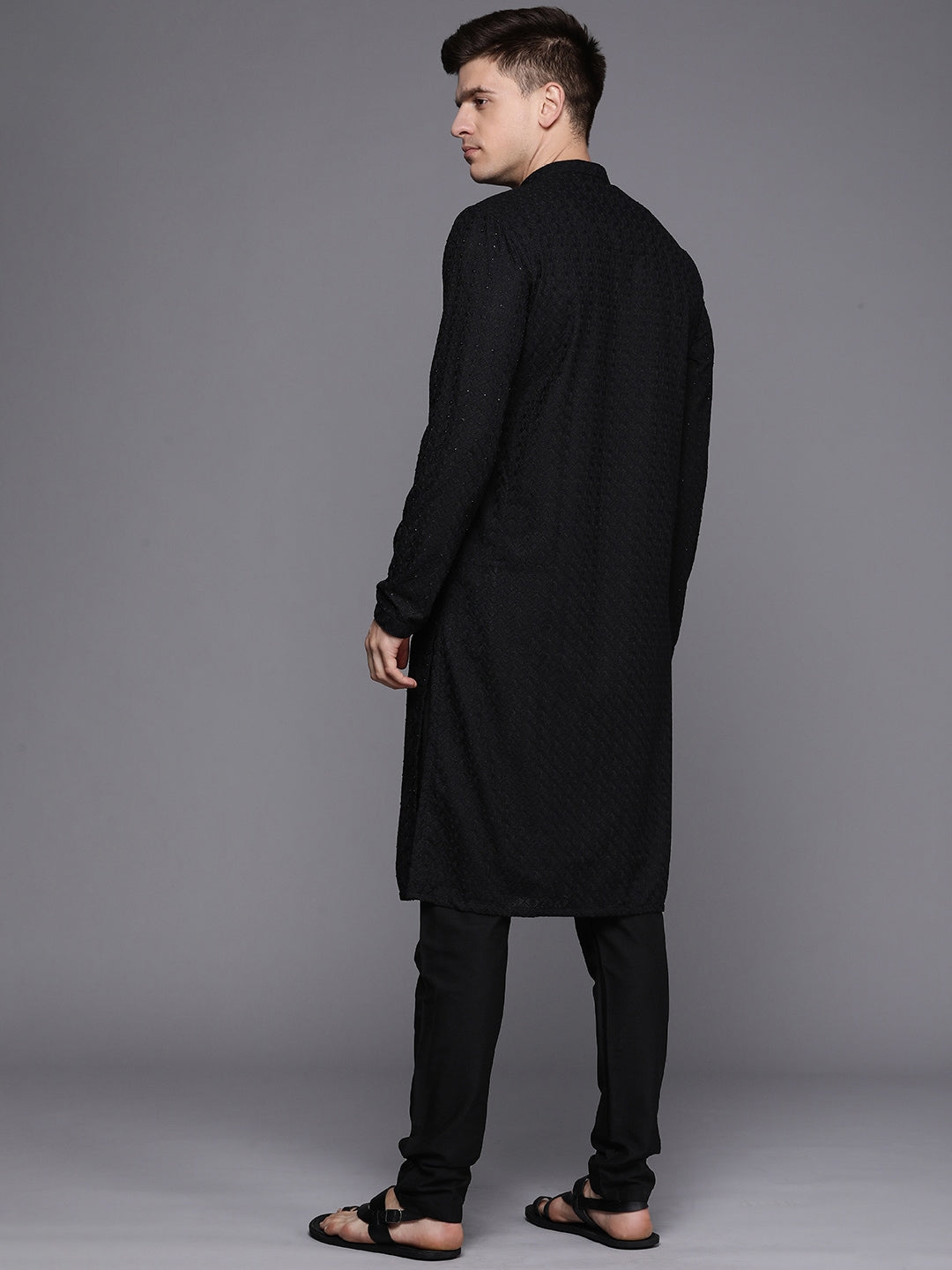 Manyavar Men Black Mandarin Collar Kurta Set - Distacart