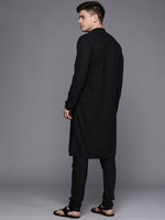 Thumbnail for Manyavar Men Black Mandarin Collar Kurta Set - Distacart