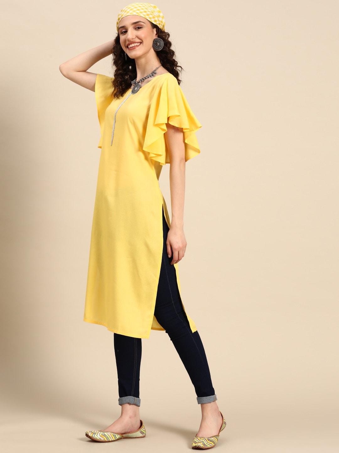 Sangria Women Flutter Sleeves Gotta Work Straight Kurta - Distacart