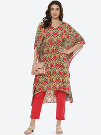 Thumbnail for Biba Women Pink Floral Printed Pure Cotton Kaftan Kurti with Trousers Kurta Set - Distacart