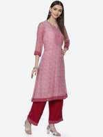 Thumbnail for Biba Women Pink Striped Sequinned Kurta with Palazzos & With Dupatta - Distacart