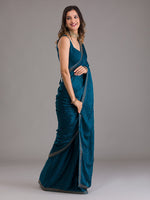 Thumbnail for Koskii Blue & Gold-Toned Embellished Beads and Stones Saree - Distacart