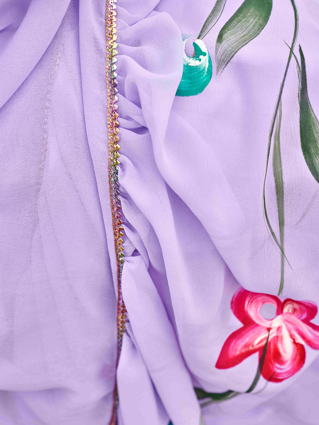 Tikhi Imli Printed Ruffle Saree With Mirror Embroidered Work Blouse - Distacart