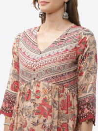 Thumbnail for Biba Women Plus Size Beige Floral Printed A-line Kurta with Palazzos - Distacart