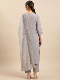 Thumbnail for Sangria Women Floral Printed Empire Pure Cotton Kurta with Trousers & With Dupatta - Distacart