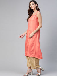 Thumbnail for Biba Women Peach & Maroon Solid Kurta With Jacket - Distacart