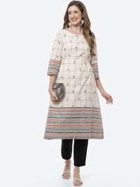 Thumbnail for Biba Women Off White & Black Geometric Printed Cotton Kurta - Distacart