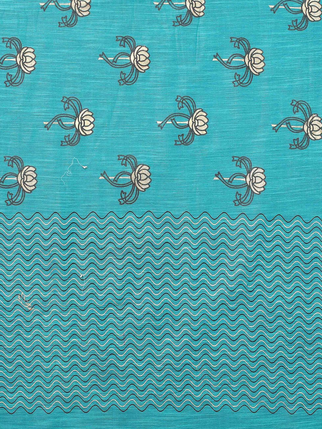 Kalini Turquoise Blue & Grey Floral Printed Designer Saree - Distacart