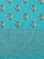 Thumbnail for Kalini Turquoise Blue & Grey Floral Printed Designer Saree - Distacart