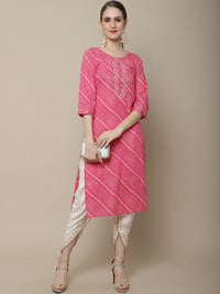Thumbnail for Sangria Women Pink Leheriya Striped Kurta - Distacart