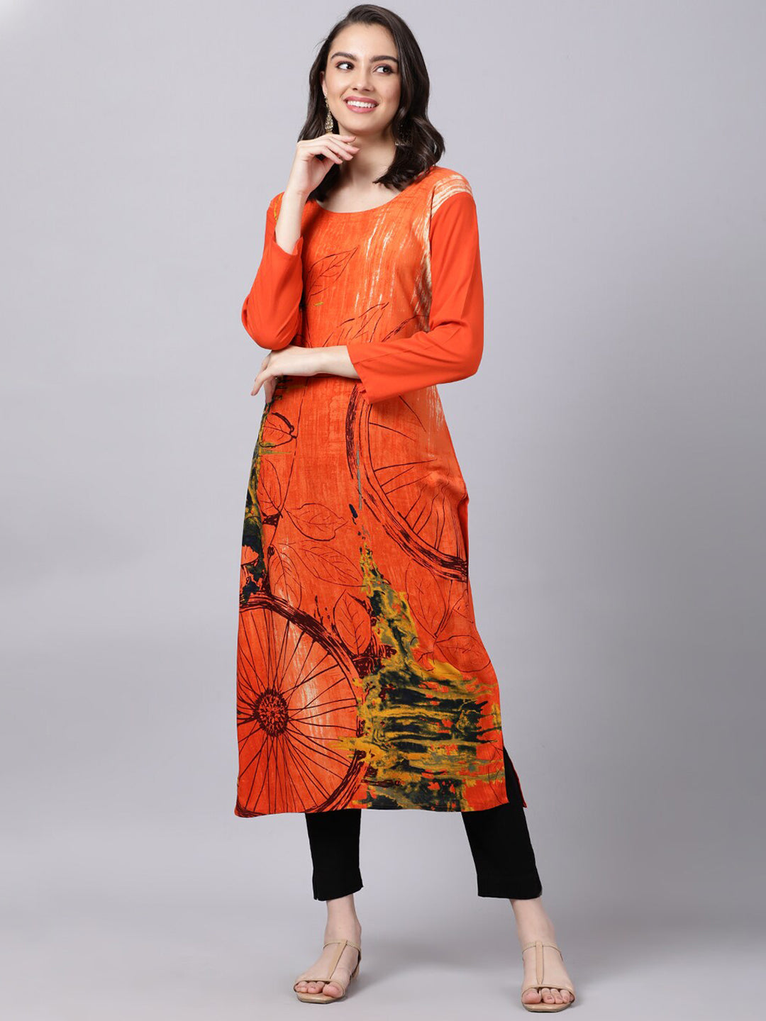 Souchii Women Orange Printed Floral Kurta - Distacart