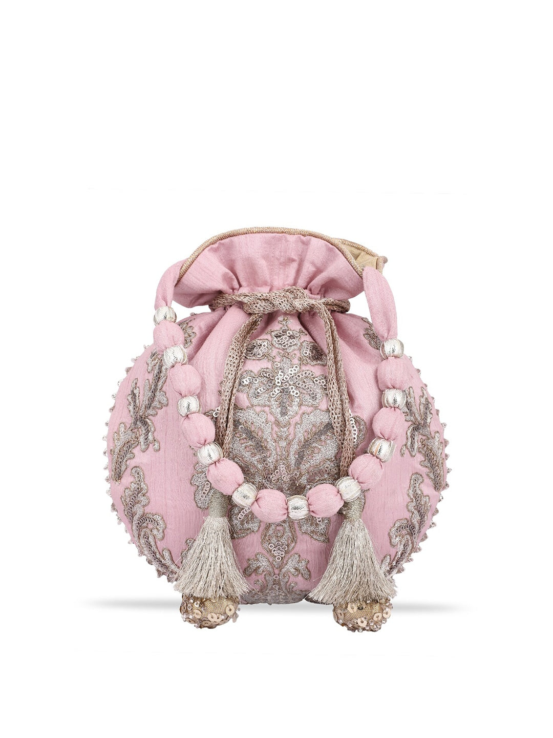 Masq Pink & Gold-Toned Embellished Embroidered Potli Clutch - Distacart