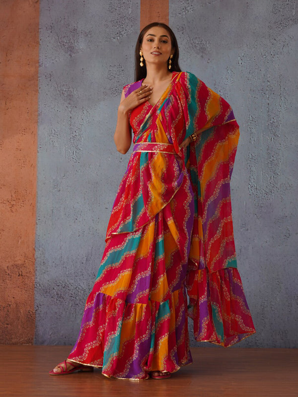 Tikhi Imli Leheriya Gotta Patti Saree - Distacart