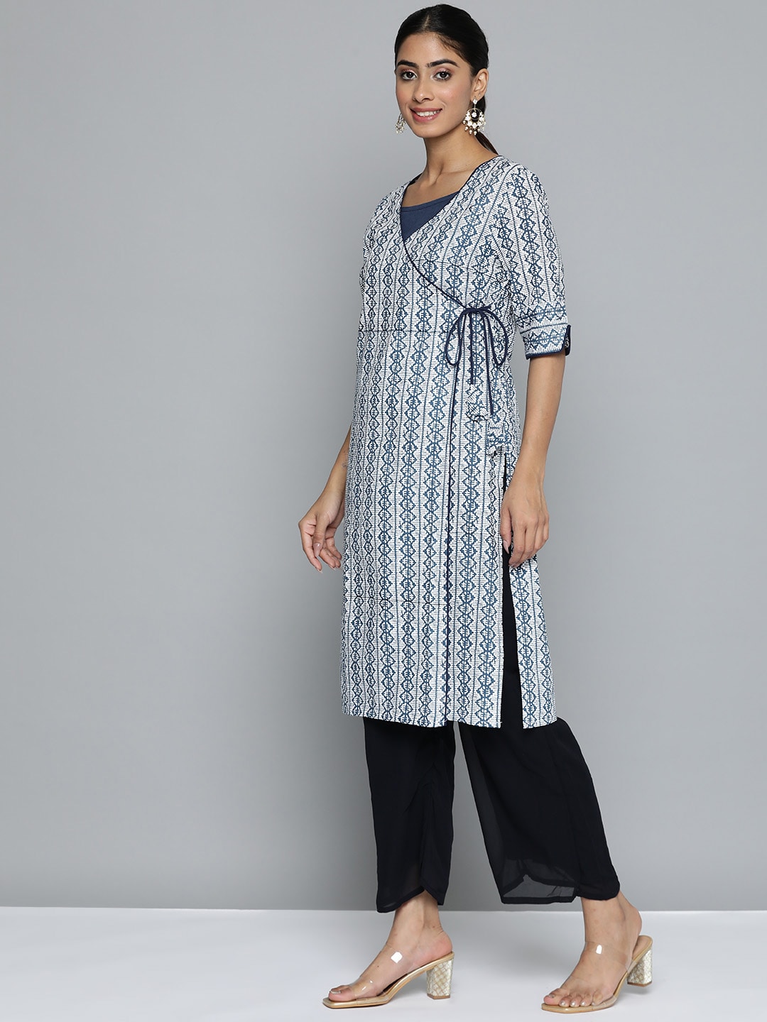 HERE&NOW Printed Wrap Designed Layered Kurta - Distacart