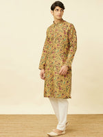 Thumbnail for Manyavar Floral Printed Printed Mandarin Collar Thread Work Kurta & Pyjamas - Distacart