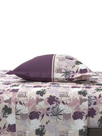 Thumbnail for MYTRIDENT Mauve White Floral Cotton 144 TC Queen Bedsheet With 2 Pillow Covers - Distacart