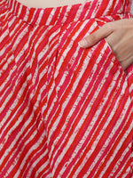 Thumbnail for Ishin Women Pink & Red Bandhani Thread Work Pure Cotton Kurta with Trousers & Dupatta - Distacart