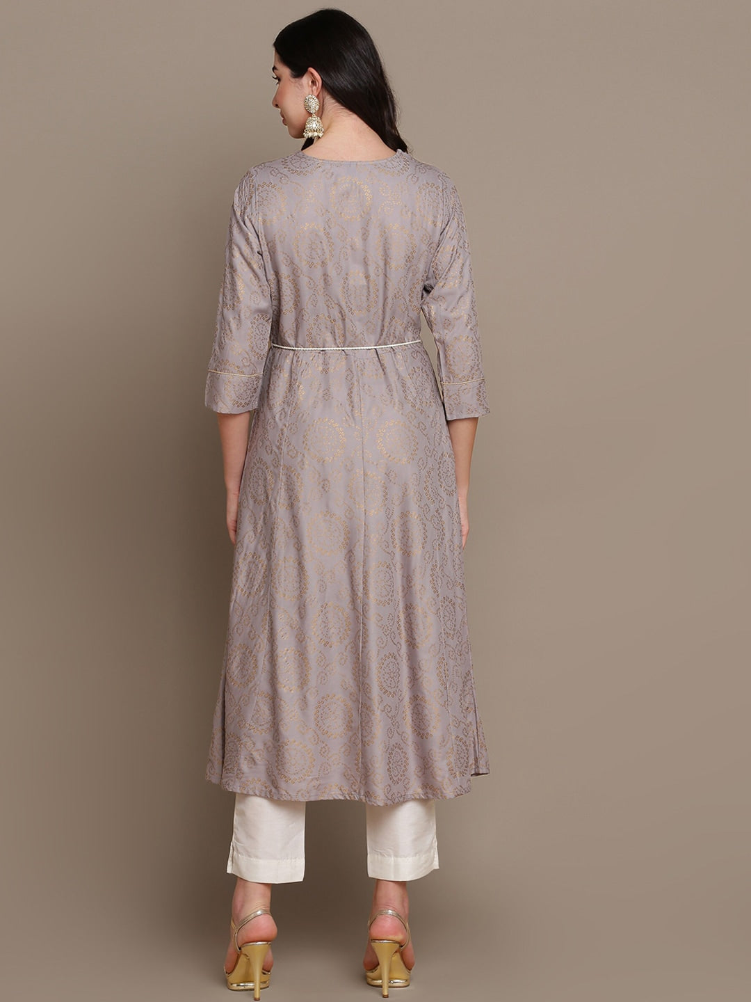HERE&NOW Embroidered Bandhani Printed Notched Neck Thread Work Anarkali Kurta - Distacart