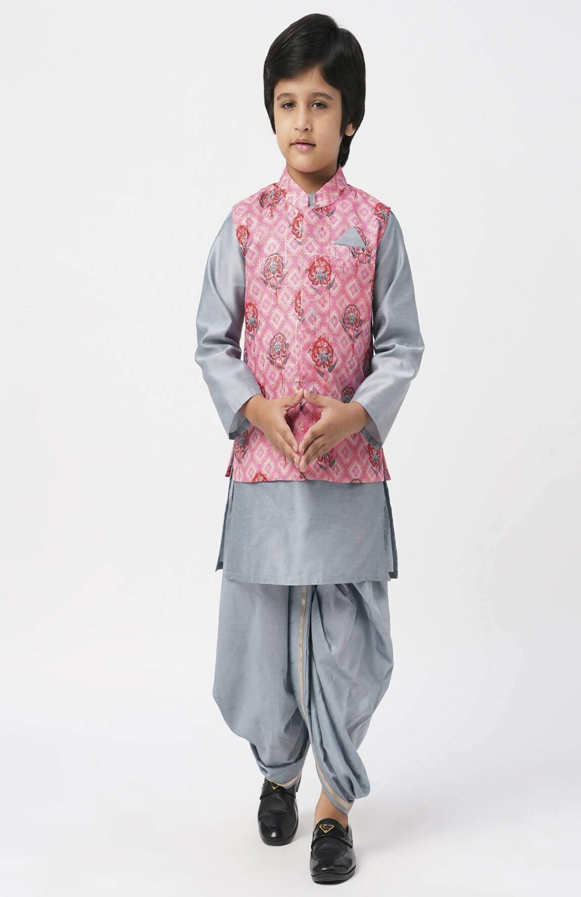 Lil Drama Raangoli Boys Grey Kurta With Dhotiand Jacket Set - Distacart