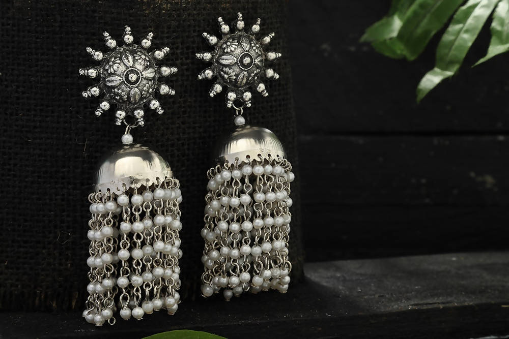 Mominos Fashion Johar Kamal Silver-Plated Earrings With Pearls Jhumkas - Distacart