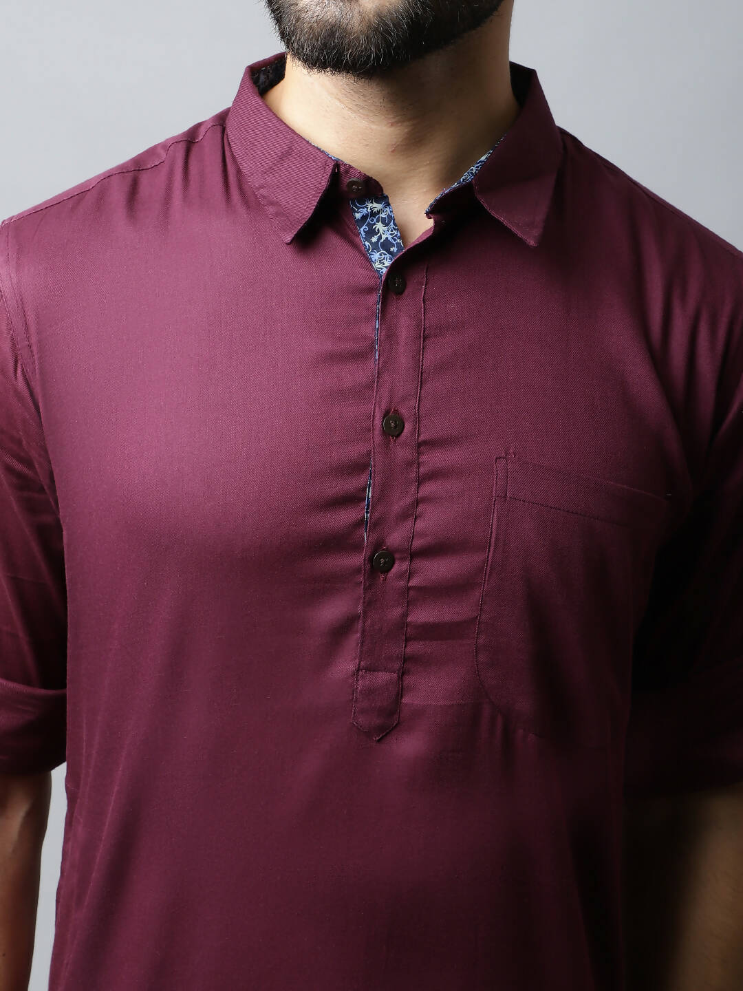 Even Apparels Maroon Color Pure Cotton Solid Men's Kurta With Shirt Collar (MMS755) - Distacart