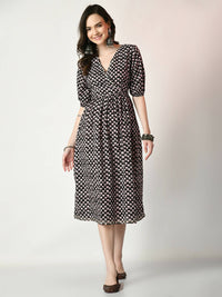 Thumbnail for Myshka Women's Black Empire Printed Dress - Distacart