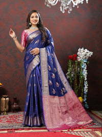 Thumbnail for Lorenvalley Fashion Navyblue Soft Silk Woven Design Zari Weaving Saree - Distacart